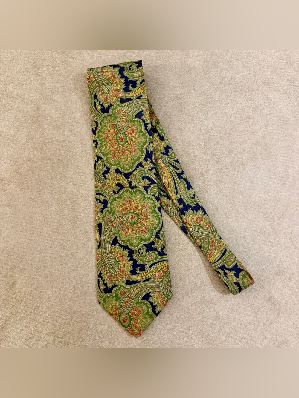 Christian Dior Monsieur Vintage Green Navy Silk Tie Paisley Print Made in Italy